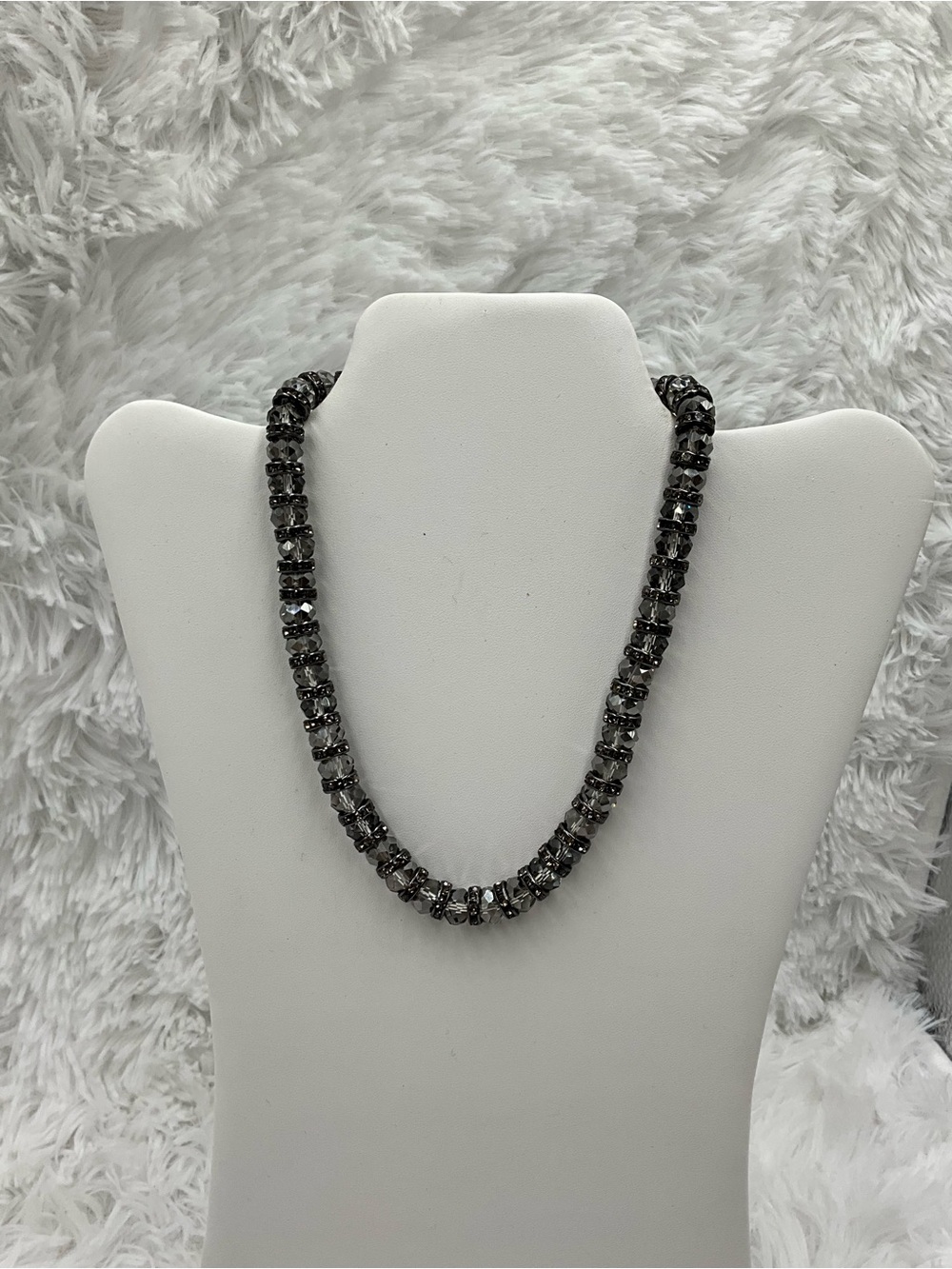 Park Lane Necklace Gunmetal Gray & Smoky Crystal Beaded Rhinestone Adjustable - Picture 6 of 6